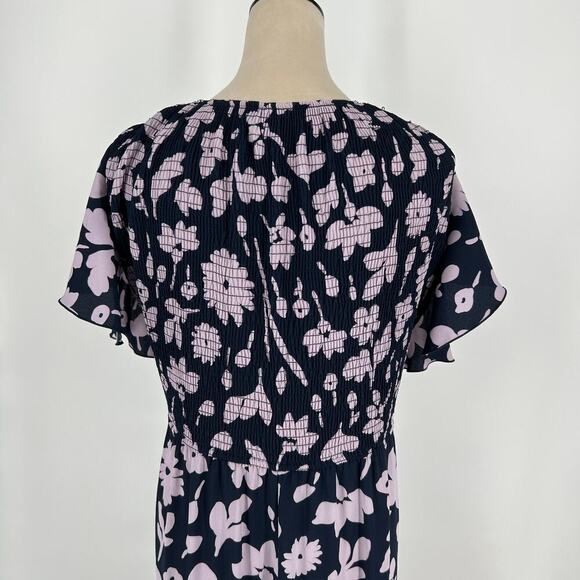 Kate Spade New Splash Ruffle Sleeve Midi Dress Navy & Cream Smocked Size 2 - Picture 7 of 9